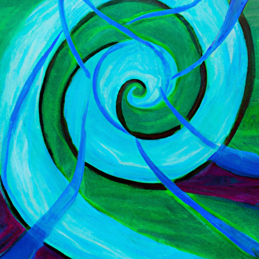 an abstract painting of a blue and green spiral