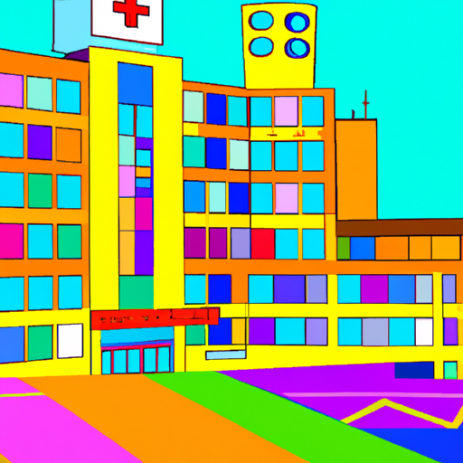 a hospital with vibrant colors in the style of hanna barbera