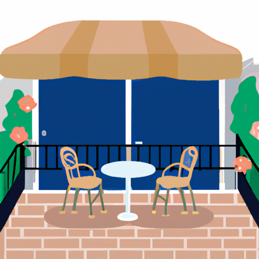 an illustrated outdoor cafe with a wheelchair accessible table