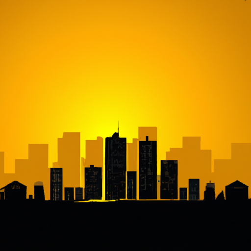 An illustration of a city skyline at sunset