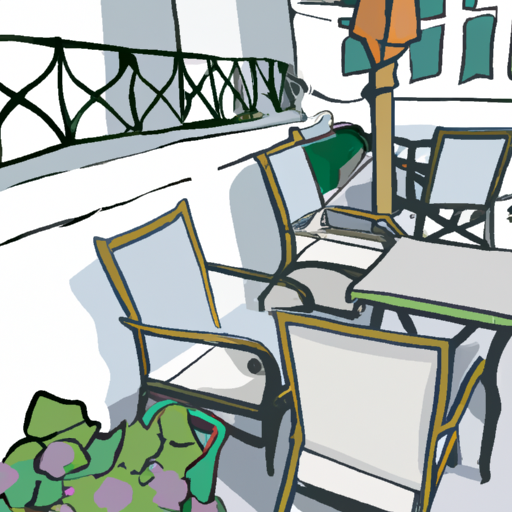 An illustration of a patio with outdoor seating