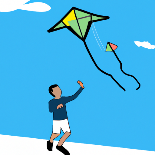 an illustration of a person flying a kite with a bright blue sky in the background