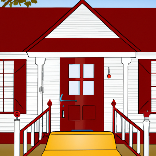 An illustration of a traditional Texas ranch home with a red door and a porch