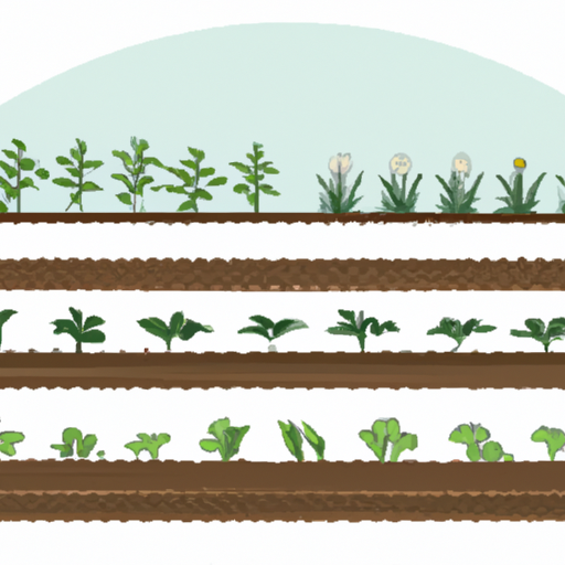 Illustration of a vegetable garden with plants in various stages of growth