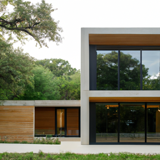 A photo of an Austin home with a modern design featuring large open windows to let in natural light