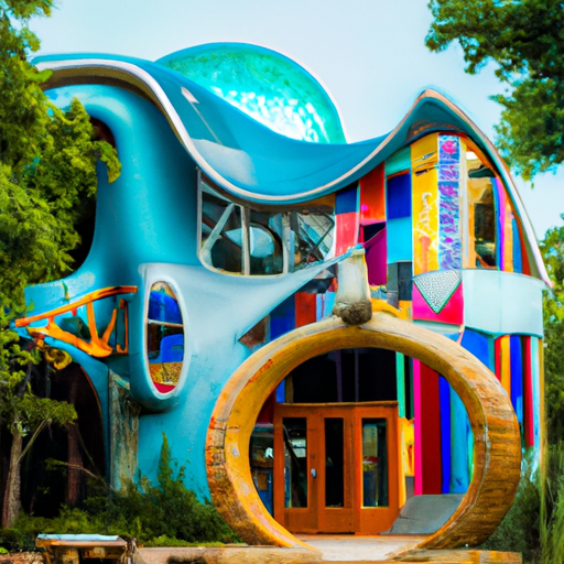 A photo of an Austin home with a unique unconventional design featuring distinct shapes and colors