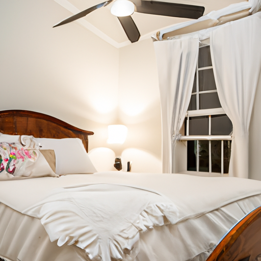 A photo of a bedroom with an energyefficient fan