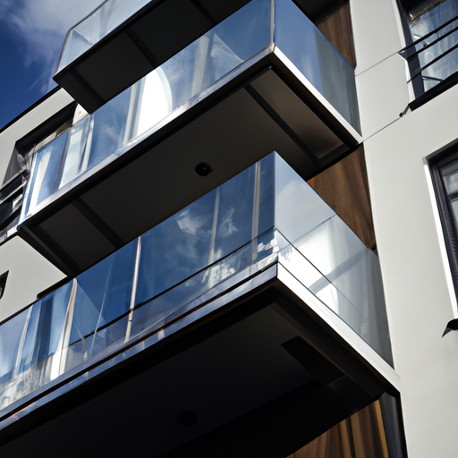 A photo of a modern luxury apartment building with a sleek glass and steel design