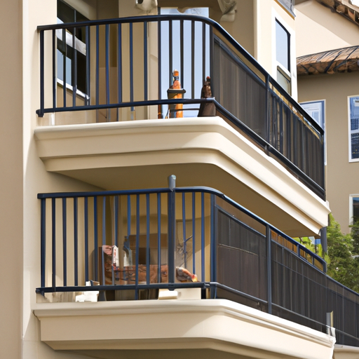 A photograph of a condo in a gated community with a balcony