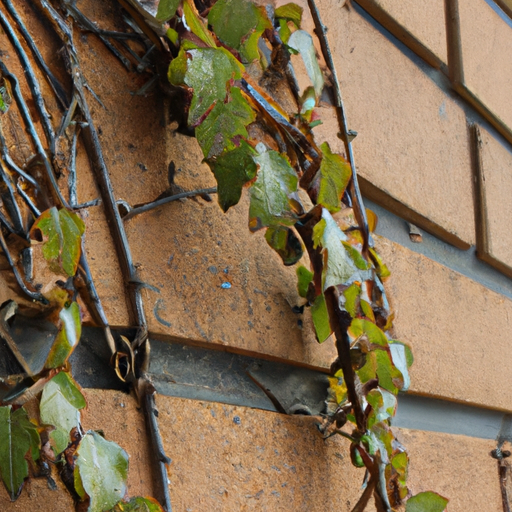 A picture of a brick wall with ivy growing up it