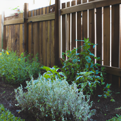 Shot of a small garden of herbs with a wooden fence in the background