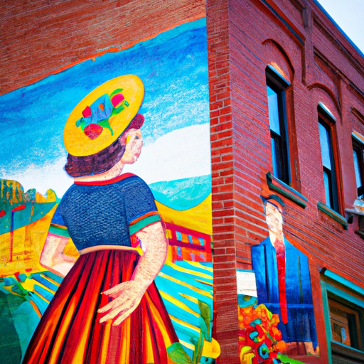 A vibrant mural painted on the side of a brick house