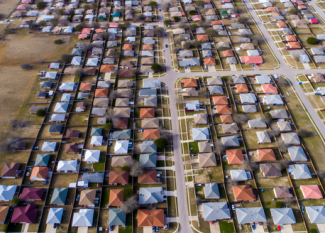 Aerial view of crowded housing in Texas indicating population growth